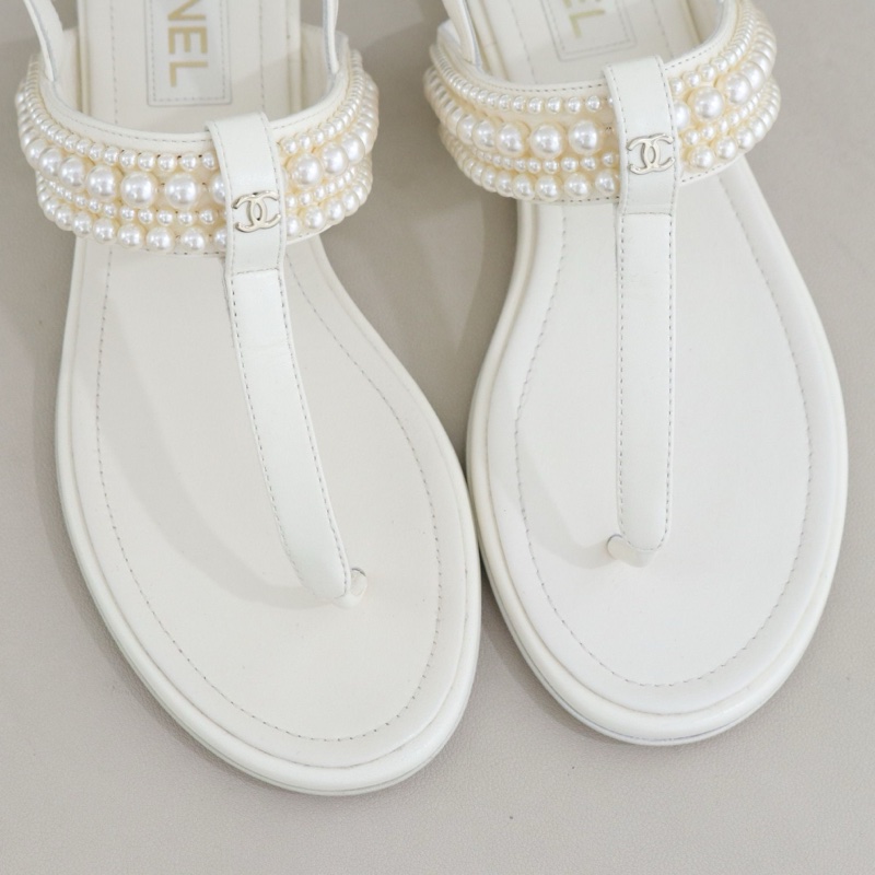 99新 CHANEL香奈兒珍珠雙C女士涼鞋,38碼,配件防塵袋-1