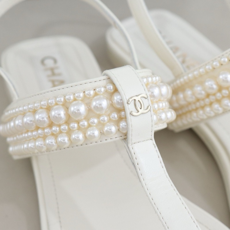 99新 CHANEL香奈兒珍珠雙C女士涼鞋,38碼,配件防塵袋-2