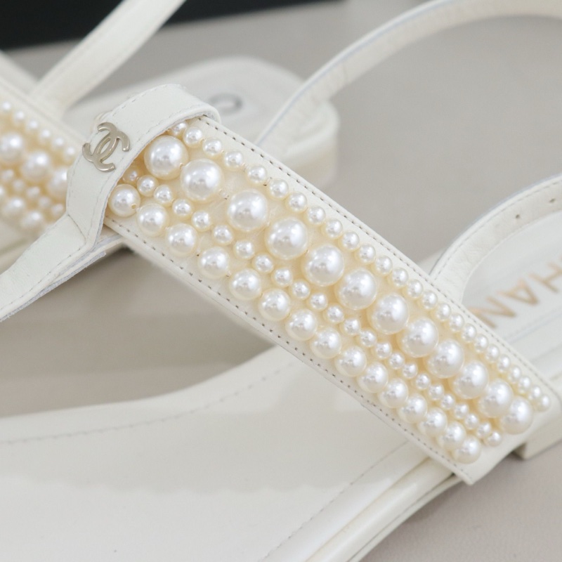 99新 CHANEL香奈兒珍珠雙C女士涼鞋,38碼,配件防塵袋-3