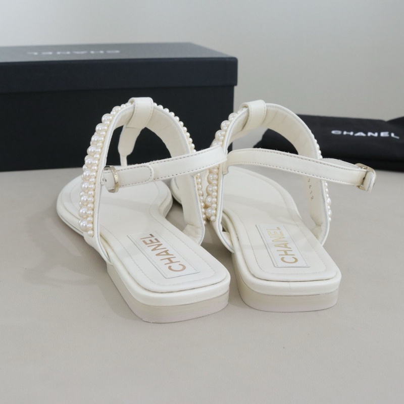 99新 CHANEL香奈兒珍珠雙C女士涼鞋,38碼,配件防塵袋-4