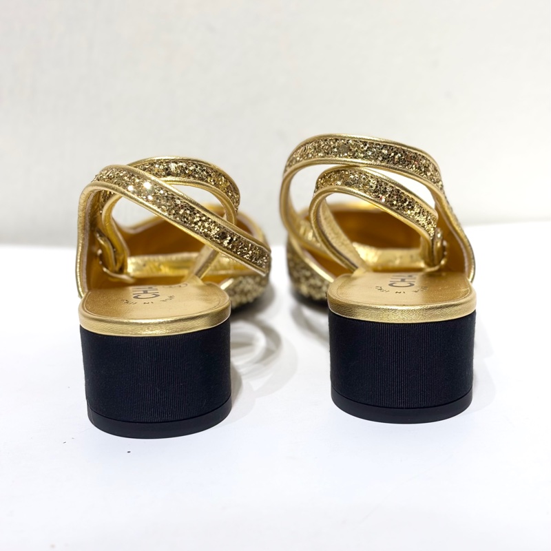 閒置新 未使用 香奈兒Chanel 金色亮片 矮跟瑪麗珍鞋 36碼 跟高4cm 附件:塵袋-2