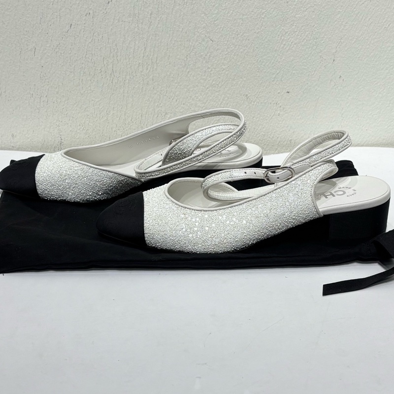 閒置新 未使用 香奈兒Chanel 高級手工坊系列 白色亮片瑪麗珍鞋 36.5碼 附件:塵袋-1