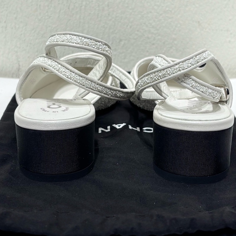 閒置新 未使用 香奈兒Chanel 高級手工坊系列 白色亮片瑪麗珍鞋 36.5碼 附件:塵袋-2