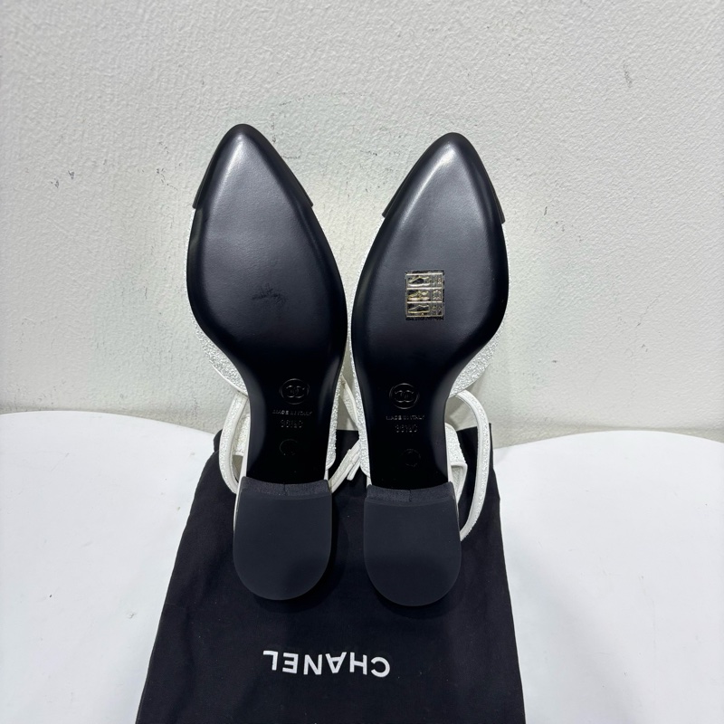 閒置新 未使用 香奈兒Chanel 高級手工坊系列 白色亮片瑪麗珍鞋 36.5碼 附件:塵袋-3