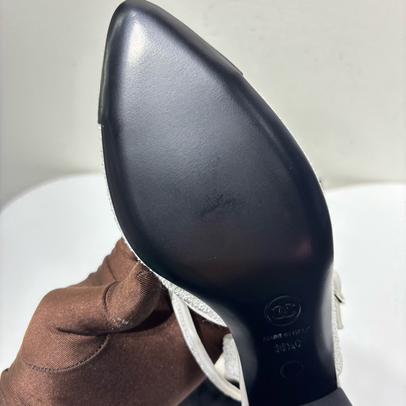 閒置新 未使用 香奈兒Chanel 高級手工坊系列 白色亮片瑪麗珍鞋 36.5碼 附件:塵袋-5