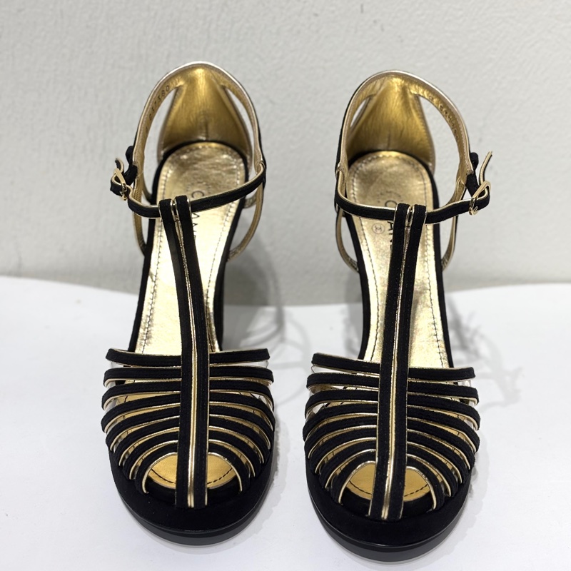 閒置新 香奈兒Chanel 黑金鏤空 高跟鞋 36.5碼 跟高約11cm 附件：有盒-1