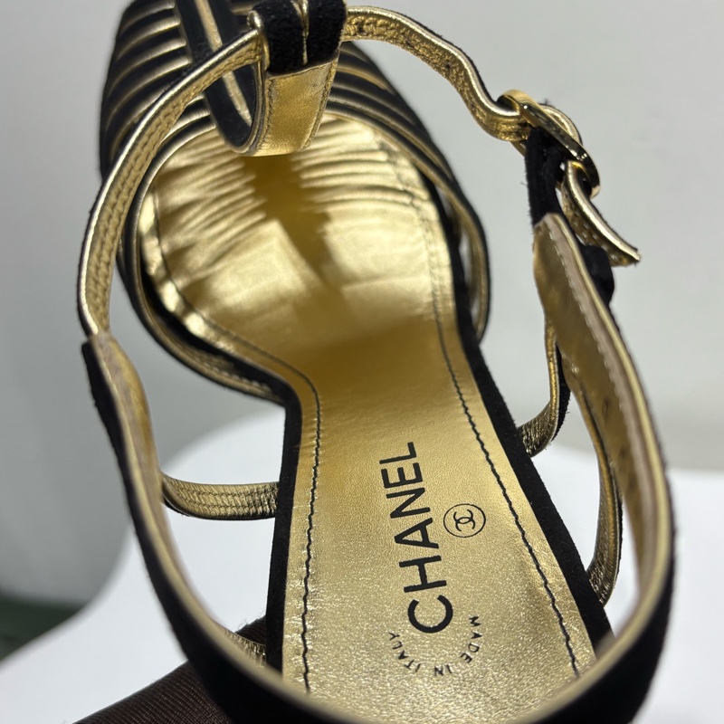 閒置新 香奈兒Chanel 黑金鏤空 高跟鞋 36.5碼 跟高約11cm 附件：有盒-5