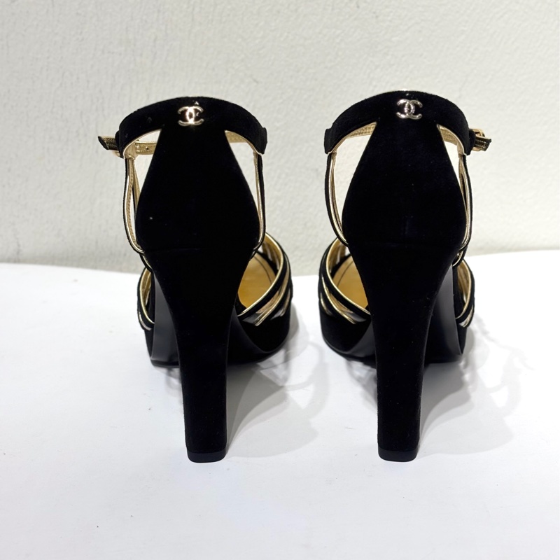 閒置新 香奈兒Chanel 黑金鏤空 高跟鞋 36.5碼 跟高約11cm 附件：有盒-8
