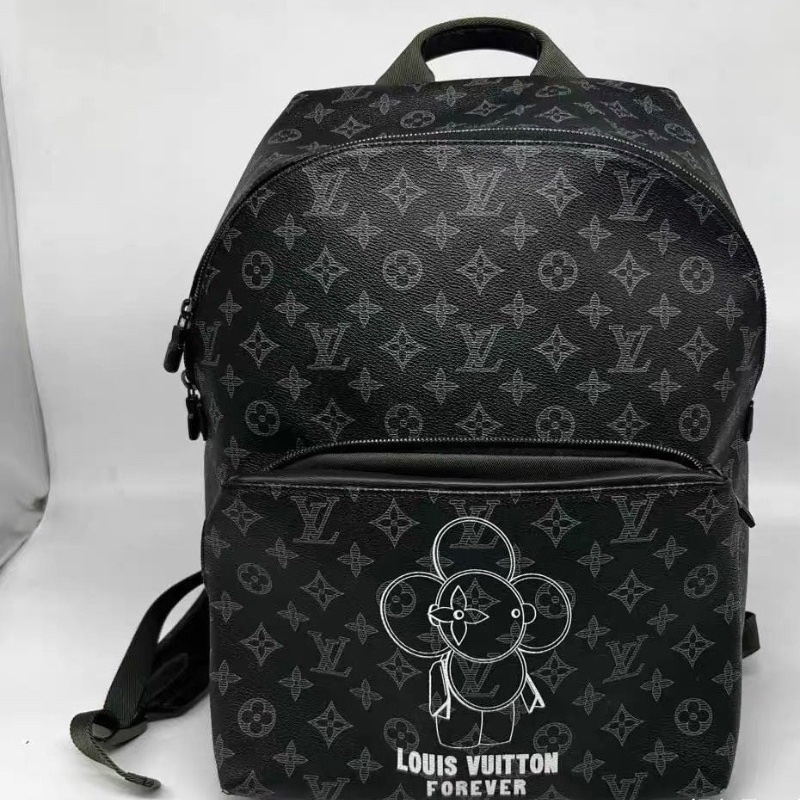 LV後背包塗層帆布拼牛皮 黑色拼白色37 x 40 x 20  9新 配件塵袋-1