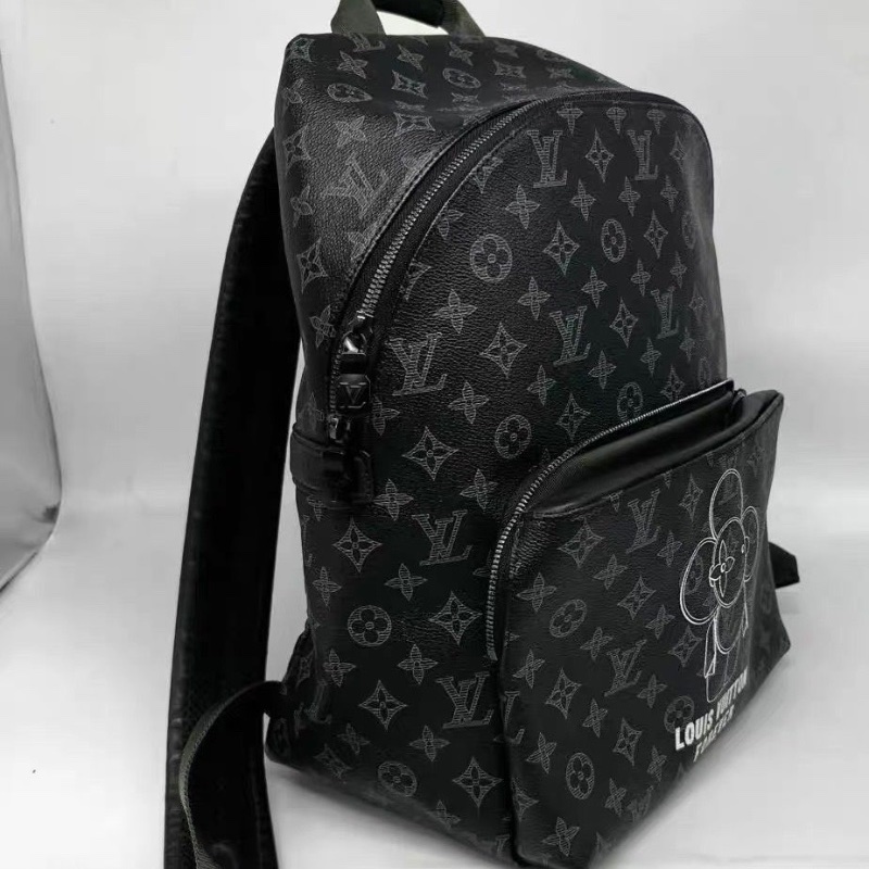 LV後背包塗層帆布拼牛皮 黑色拼白色37 x 40 x 20  9新 配件塵袋-2