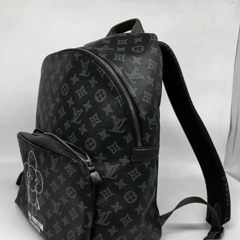 LV後背包塗層帆布拼牛皮 黑色拼白色37 x 40 x 20  9新 配件塵袋-3