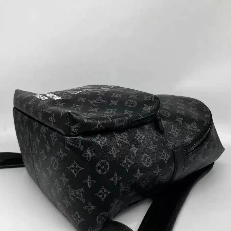 LV後背包塗層帆布拼牛皮 黑色拼白色37 x 40 x 20  9新 配件塵袋-7