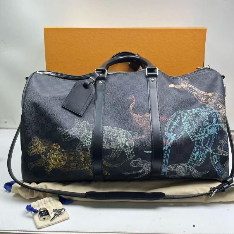 LV經典黑色棋盤格動物園限定 Damier Graphite Stamp 系列kp50行李袋旅行包 50 x 29 x 23 9新 配件鎖鑰匙 塵袋 盒子-1