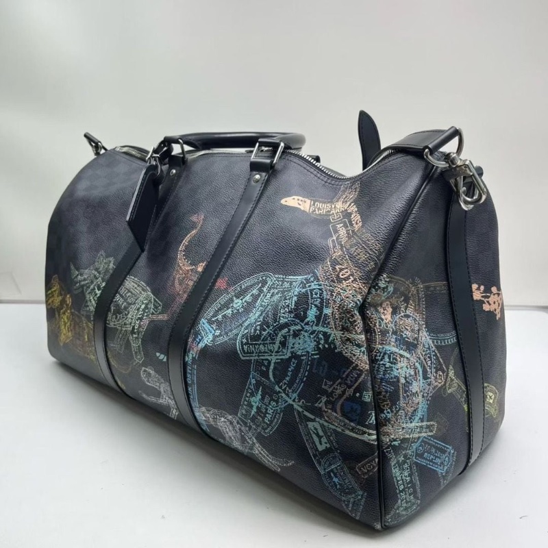 LV經典黑色棋盤格動物園限定 Damier Graphite Stamp 系列kp50行李袋旅行包 50 x 29 x 23 9新 配件鎖鑰匙 塵袋 盒子-2