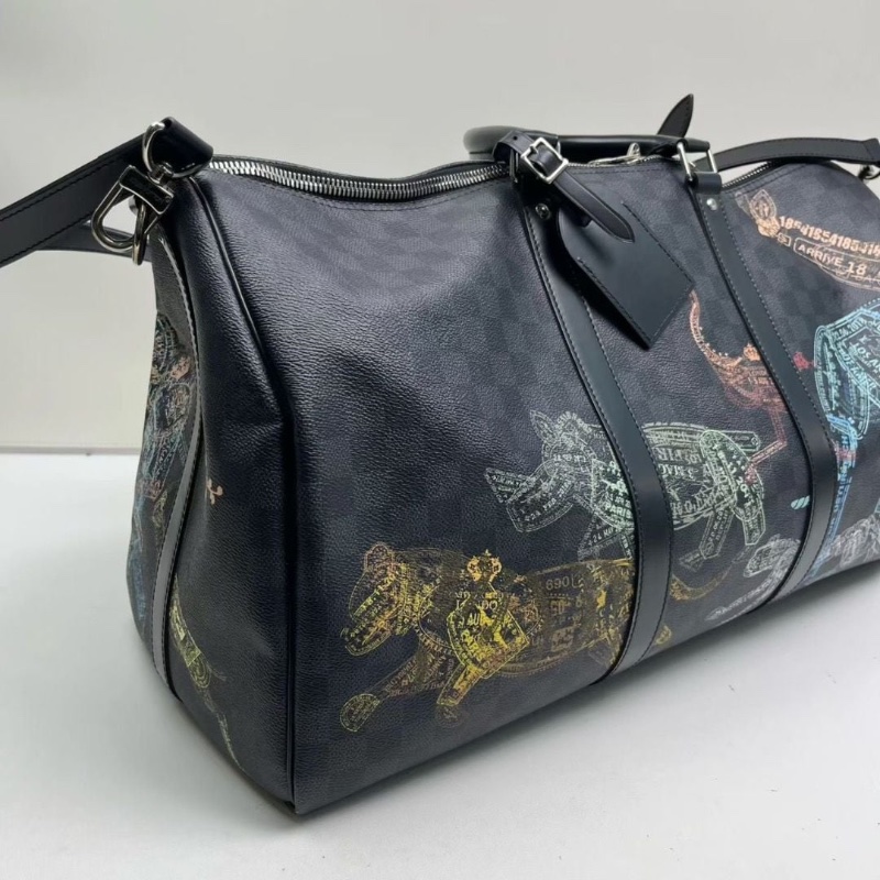 LV經典黑色棋盤格動物園限定 Damier Graphite Stamp 系列kp50行李袋旅行包 50 x 29 x 23 9新 配件鎖鑰匙 塵袋 盒子-3