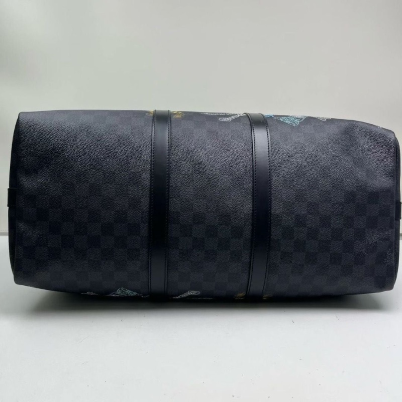 LV經典黑色棋盤格動物園限定 Damier Graphite Stamp 系列kp50行李袋旅行包 50 x 29 x 23 9新 配件鎖鑰匙 塵袋 盒子-4