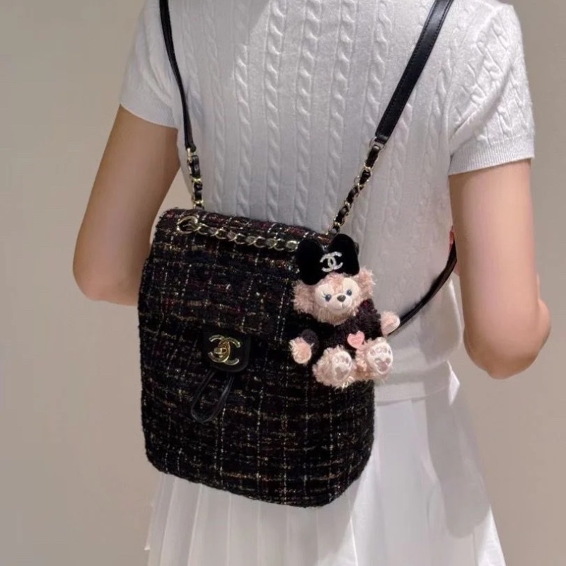 Chanel 毛呢拼皮 薩爾茨堡 後背包21*10*25cm 95新 配件塵袋-0