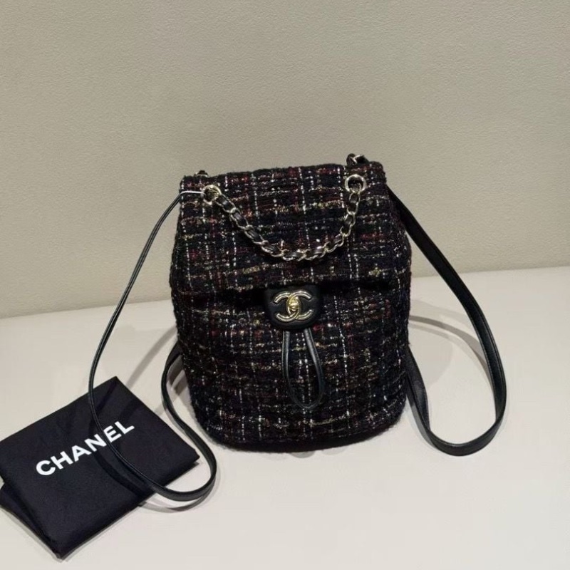 Chanel 毛呢拼皮 薩爾茨堡 後背包21*10*25cm 95新 配件塵袋-1