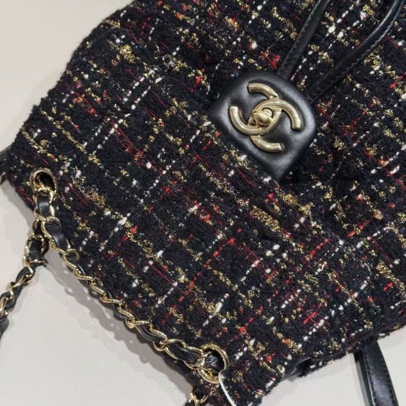 Chanel 毛呢拼皮 薩爾茨堡 後背包21*10*25cm 95新 配件塵袋-3