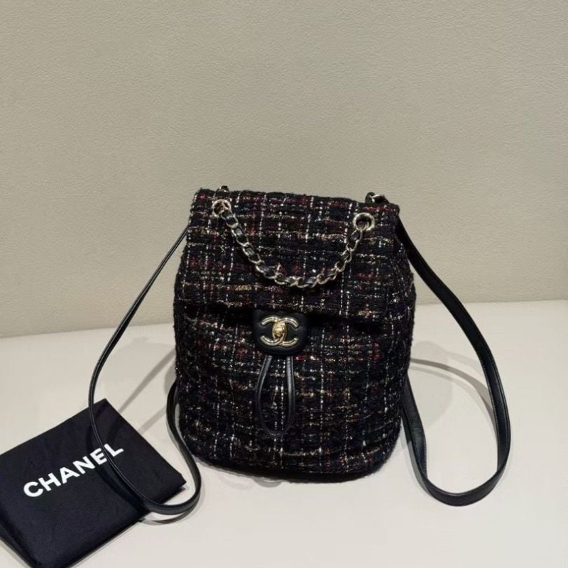 Chanel 毛呢拼皮 薩爾茨堡 後背包21*10*25cm 95新 配件塵袋-4