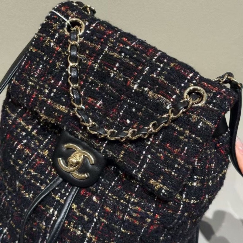 Chanel 毛呢拼皮 薩爾茨堡 後背包21*10*25cm 95新 配件塵袋-6