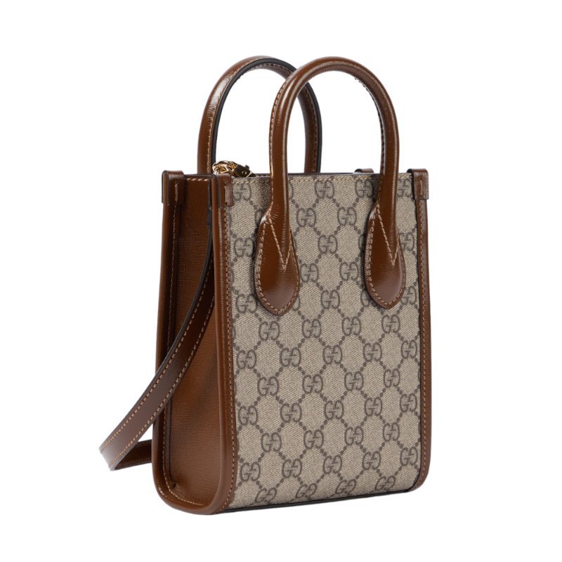 【GUCCI 古馳】Mini Interlocking G 迷你 手提包 斜背包 手機包 托特包 米色 烏木色 671623-2