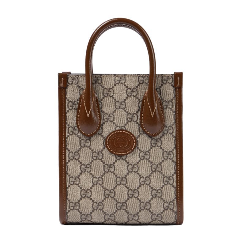 【GUCCI 古馳】Mini Interlocking G 迷你 手提包 斜背包 手機包 托特包 米色 烏木色 671623-3