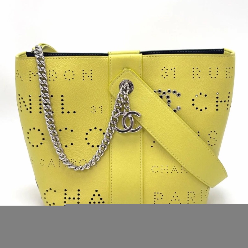 CHANEL小雞黃銀扣鏤空 手提水桶包 19*20*12 9新 配件塵袋-2