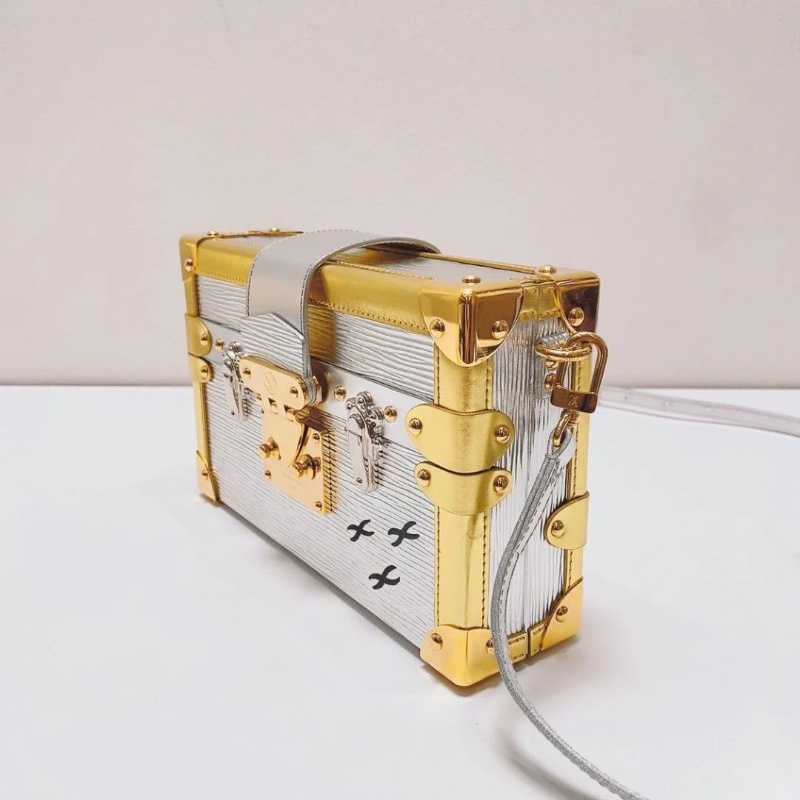 LV petite malle 金銀拼色水波紋秀款硬盒子包 20x5.5x12.5  9新 塵袋-4