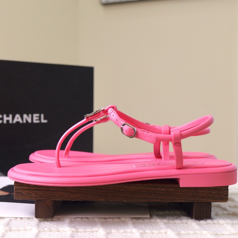 全新❤️CHANEL香奈兒 雙C 平底 一字粉色人字拖 37.5碼-1