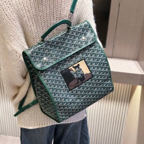 Goyard leger 限量 彩繪法鬥 綠色老花後背包33*37cm  95新 配件塵袋