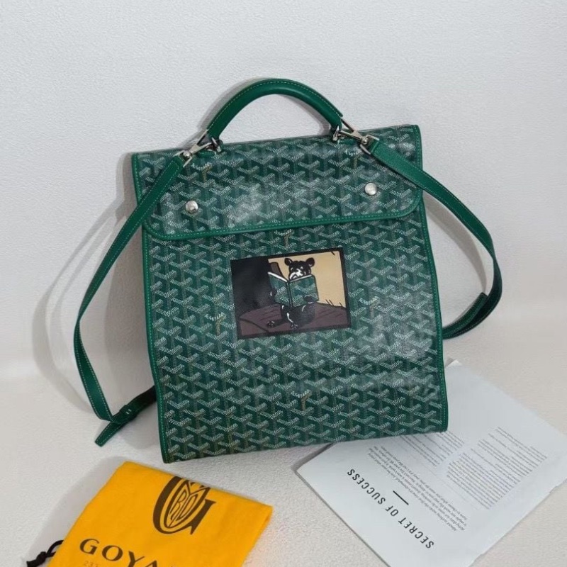 Goyard leger 限量 彩繪法鬥 綠色老花後背包33*37cm  95新 配件塵袋-5