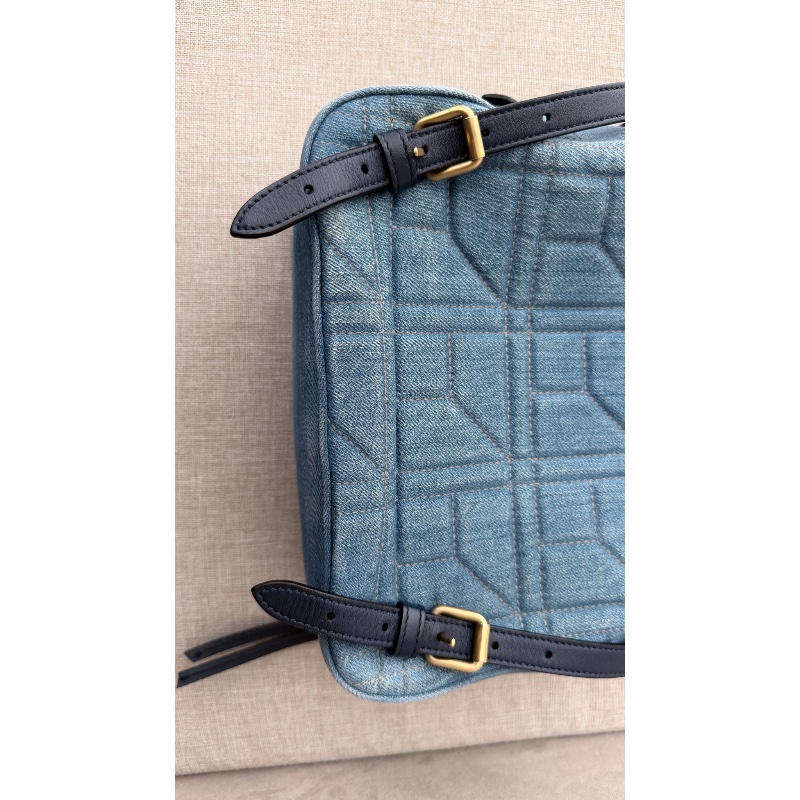 Gucci 「現貨」牛仔珍珠後背包 95新  配件塵袋  23.5*25*11-5