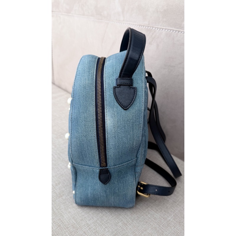 Gucci 「現貨」牛仔珍珠後背包 95新  配件塵袋  23.5*25*11-6