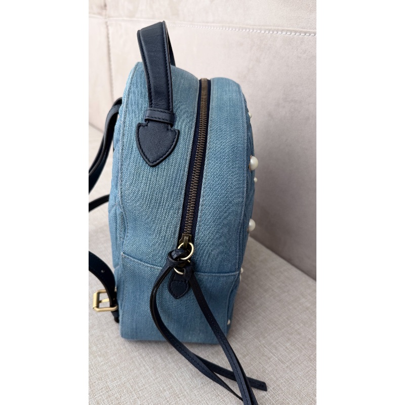 Gucci 「現貨」牛仔珍珠後背包 95新  配件塵袋  23.5*25*11-7