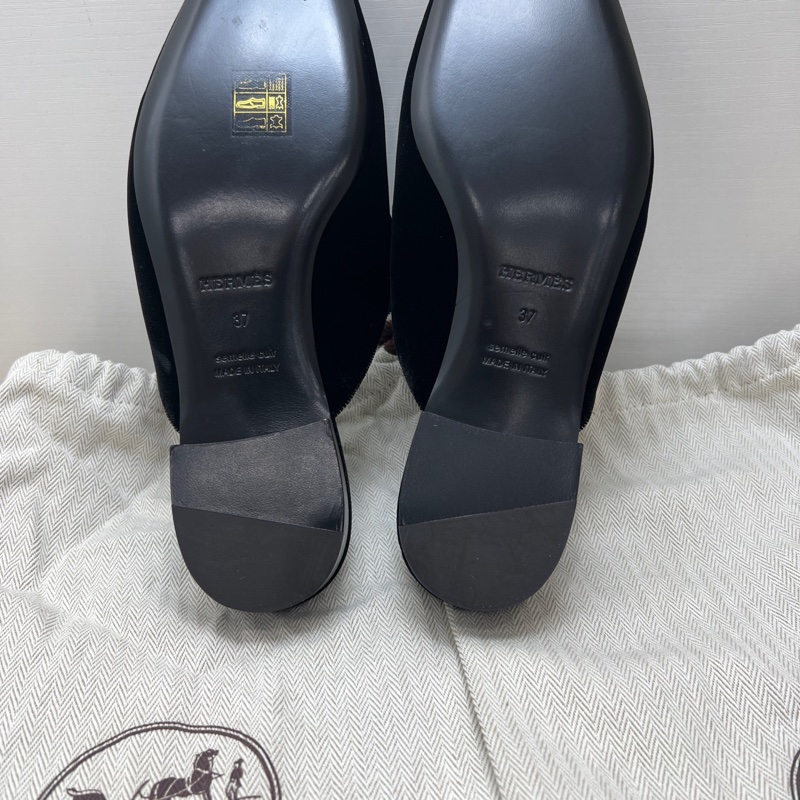 99新 Hermes 愛馬仕 康康黑色絲絨拖鞋 37碼-5