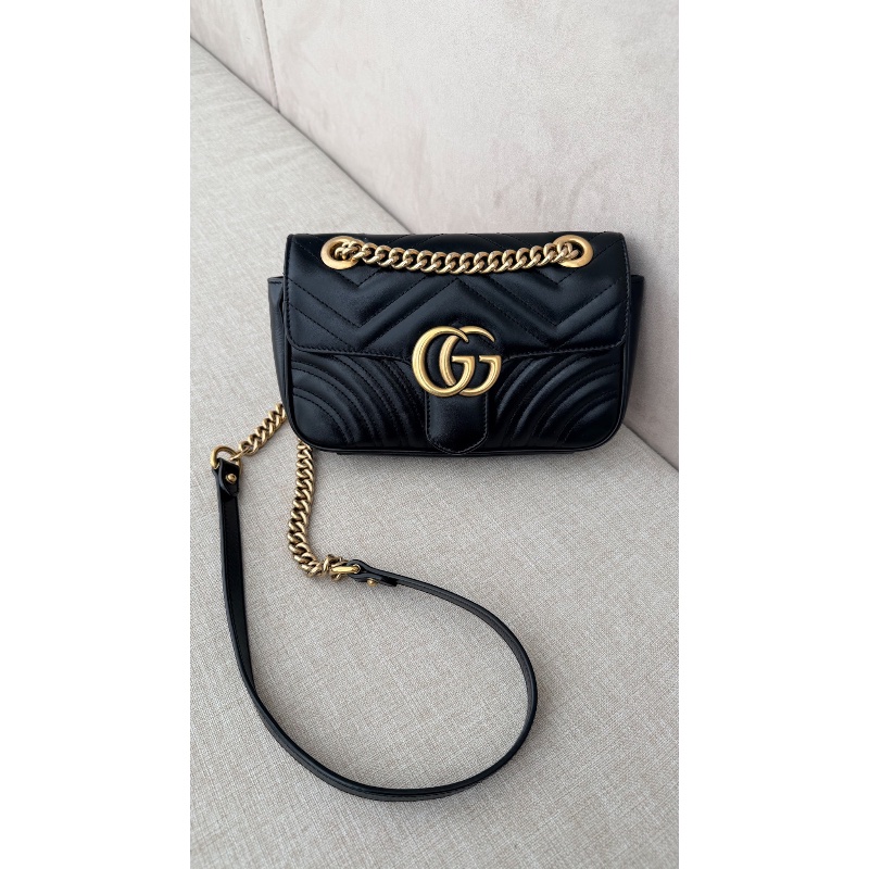 Gucci 「現貨」黑金Marmont 22鏈條包 22*13*5 95新 配件塵袋-1