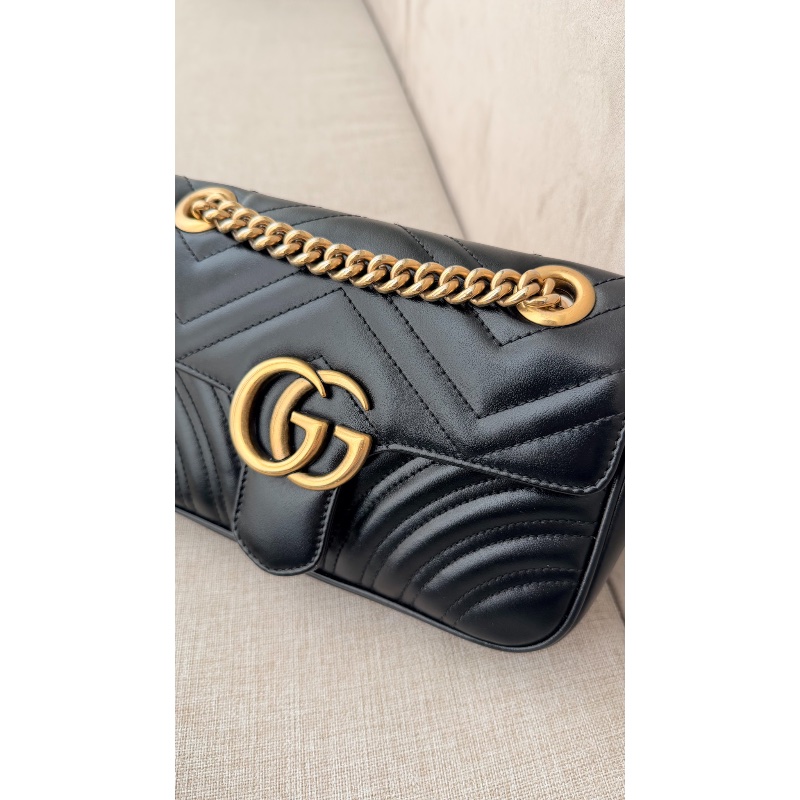 Gucci 「現貨」黑金Marmont 22鏈條包 22*13*5 95新 配件塵袋-2