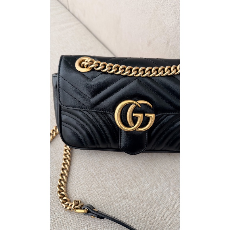 Gucci 「現貨」黑金Marmont 22鏈條包 22*13*5 95新 配件塵袋-3