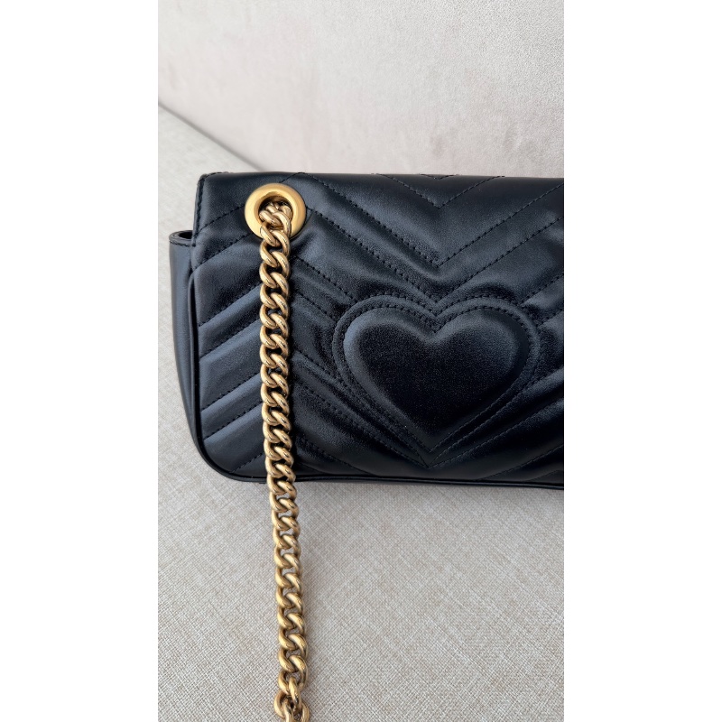 Gucci 「現貨」黑金Marmont 22鏈條包 22*13*5 95新 配件塵袋-5