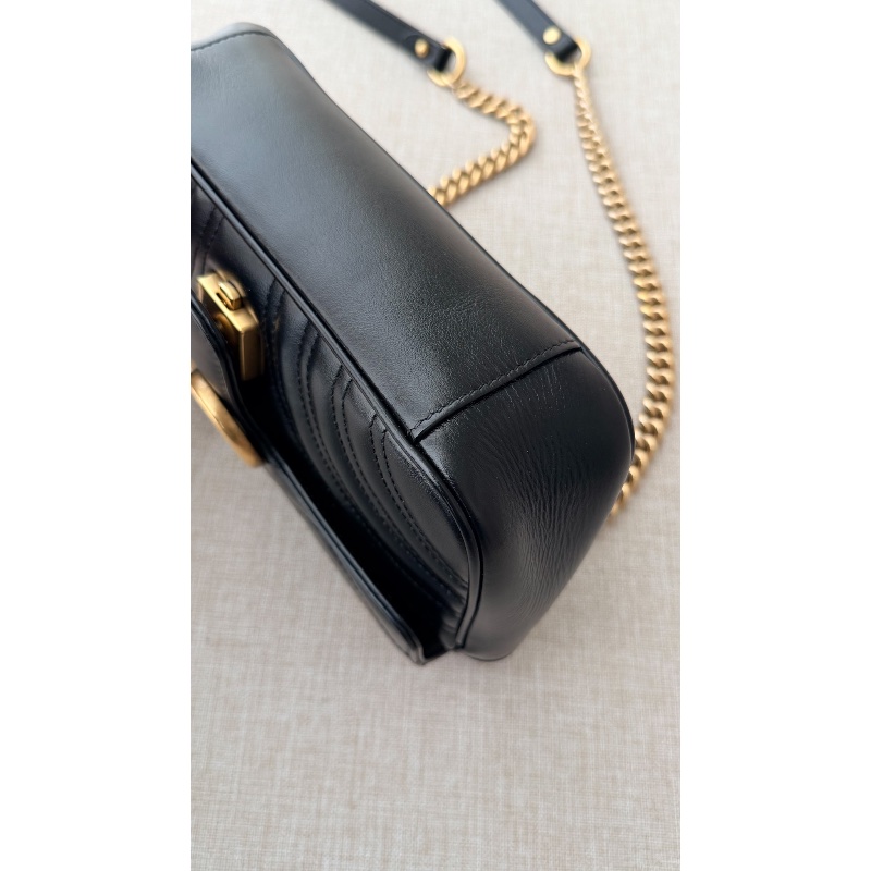 Gucci 「現貨」黑金Marmont 22鏈條包 22*13*5 95新 配件塵袋-12