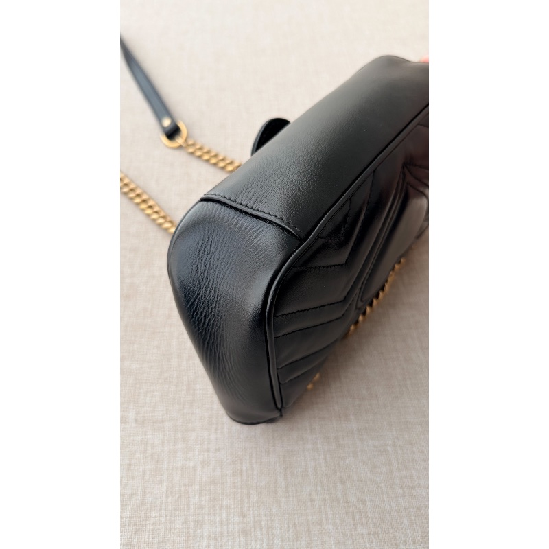 Gucci 「現貨」黑金Marmont 22鏈條包 22*13*5 95新 配件塵袋-13