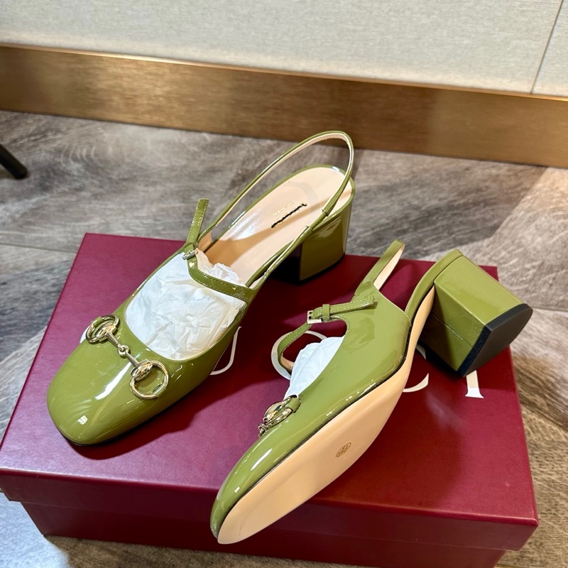 全新 Gucci 古馳 新款金色馬銜扣漆皮瑪麗珍包頭涼鞋 跟高5cm 上腳舒適百搭38碼-3
