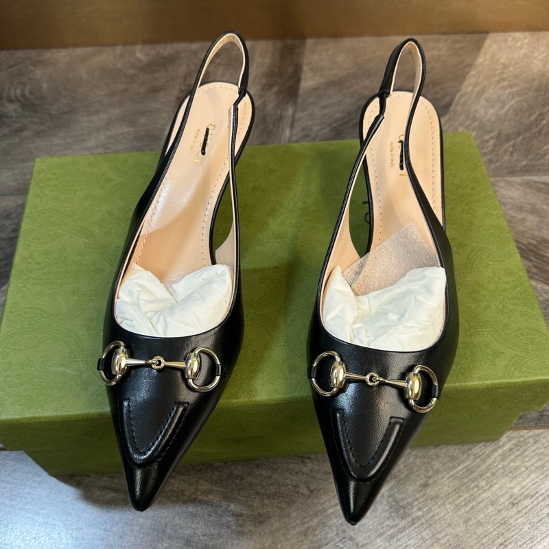 全新 Gucci 古馳 全皮1955 尖頭小跟鞋 包頭涼鞋 跟高4.5cm 摩登復古 女人味十足 上腳超美 氣質百搭 女款 黑色 鞋標塗標 35.5碼-0