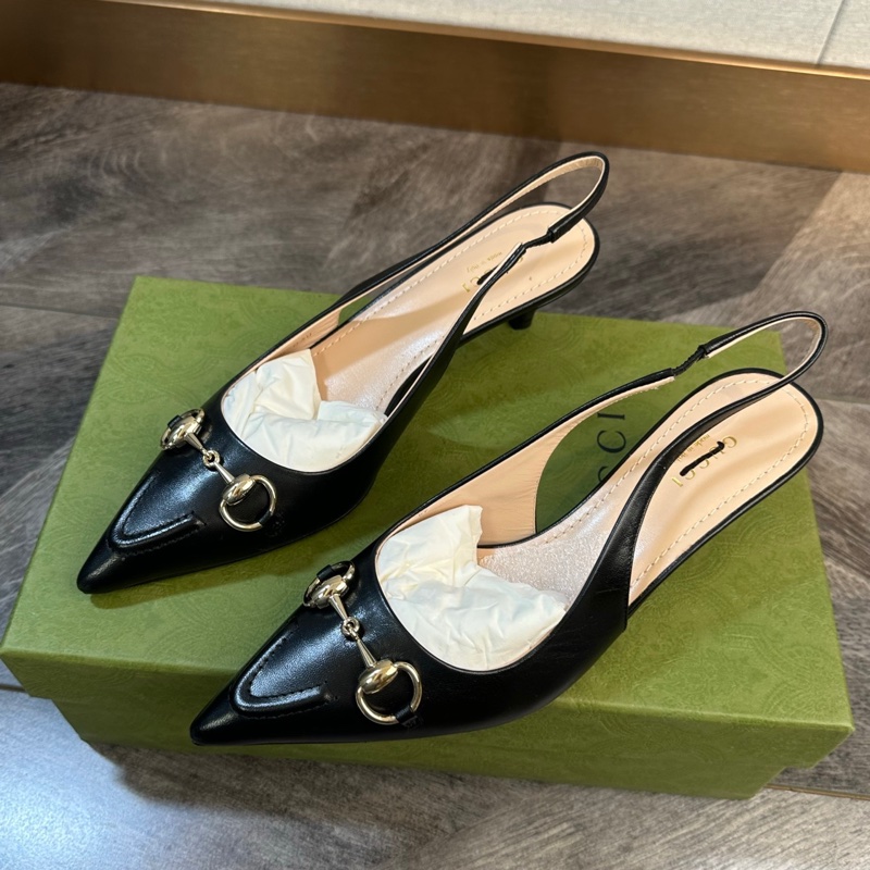 全新 Gucci 古馳 全皮1955 尖頭小跟鞋 包頭涼鞋 跟高4.5cm 摩登復古 女人味十足 上腳超美 氣質百搭 女款 黑色 鞋標塗標 35.5碼-1