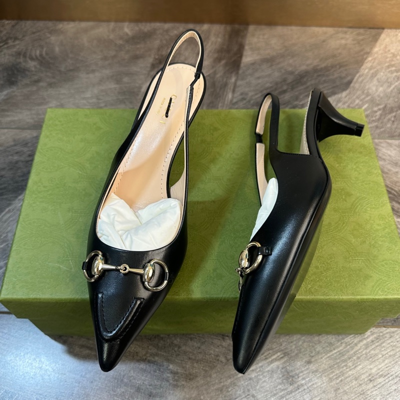 全新 Gucci 古馳 全皮1955 尖頭小跟鞋 包頭涼鞋 跟高4.5cm 摩登復古 女人味十足 上腳超美 氣質百搭 女款 黑色 鞋標塗標 35.5碼-3