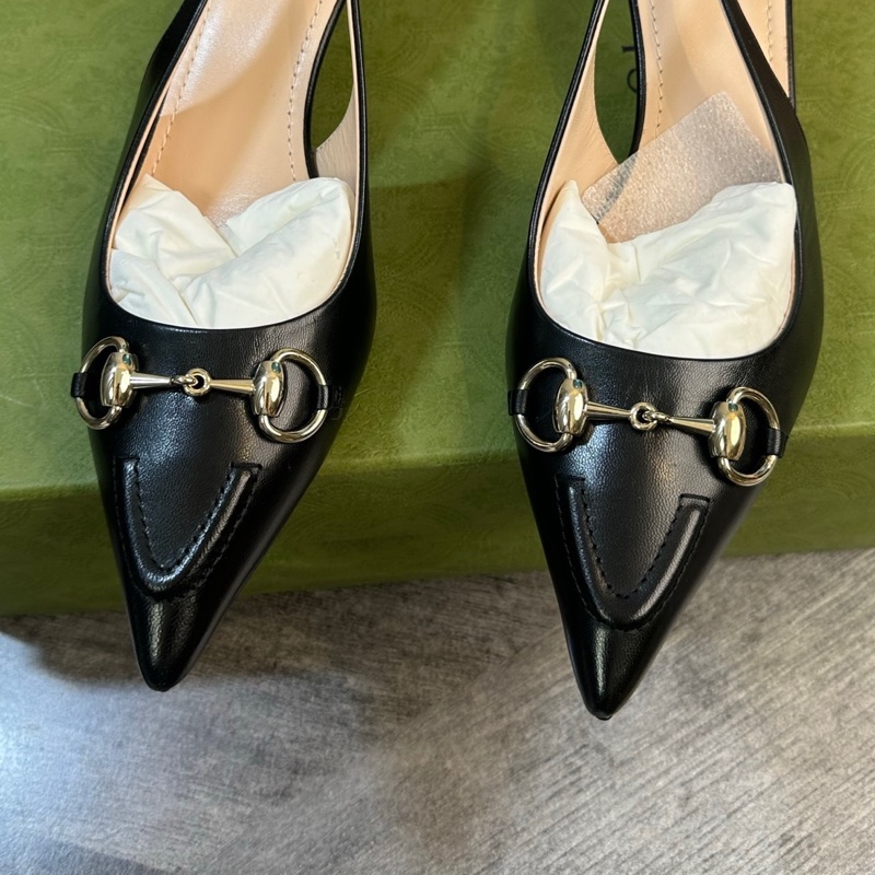 全新 Gucci 古馳 全皮1955 尖頭小跟鞋 包頭涼鞋 跟高4.5cm 摩登復古 女人味十足 上腳超美 氣質百搭 女款 黑色 鞋標塗標 35.5碼-4