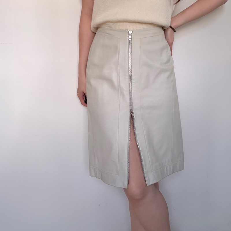 Loewe 灰白色 小牛皮 皮裙 柔軟透氣四季可穿 S-M號-0