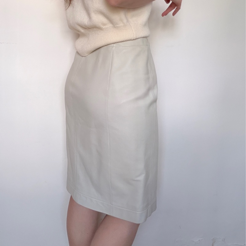Loewe 灰白色 小牛皮 皮裙 柔軟透氣四季可穿 S-M號-1