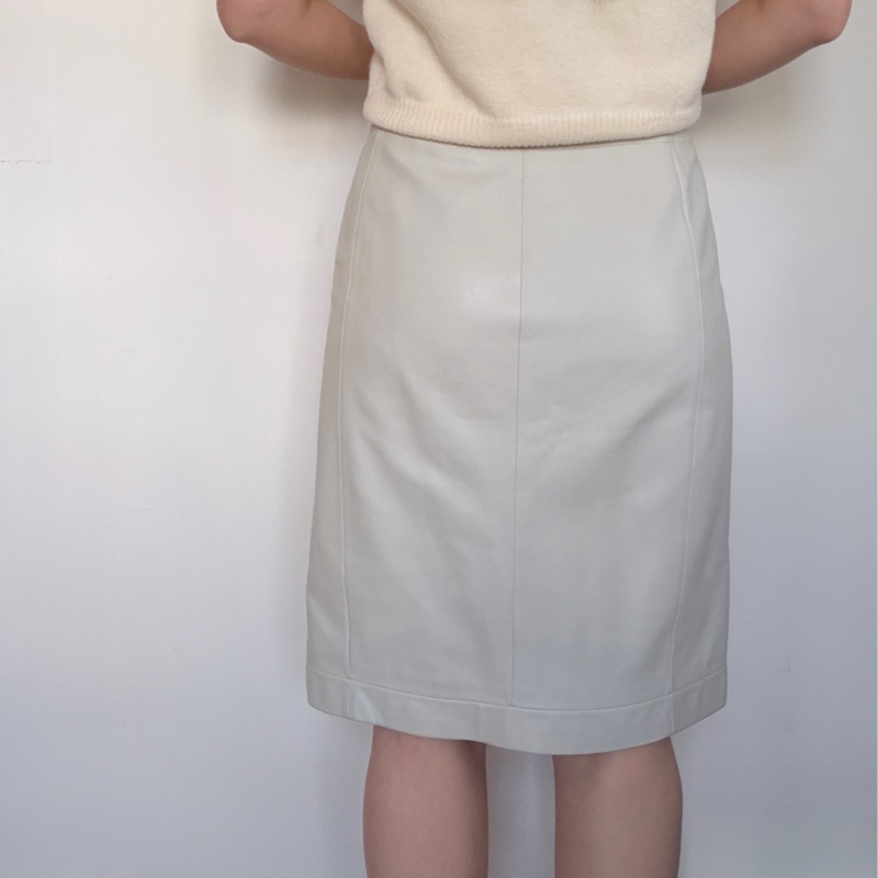 Loewe 灰白色 小牛皮 皮裙 柔軟透氣四季可穿 S-M號-2